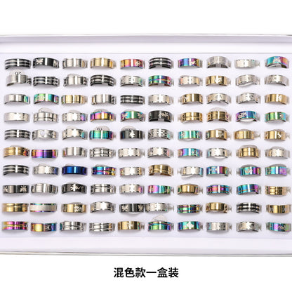 Colorful Jewelry Foreign Trade Trend Hot Sale 1.2 Thick Titanium Steel Mixed Ring Stainless Steel Mixed Ring Box Wholesale