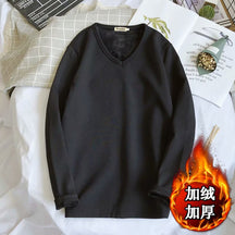 Men's Fleece Thickened Long-sleeved T-shirt Crew Neck Autumn Slim-fit Bottoming Shirt Winter Solid Color Warm T-shirt on Clothes