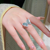 Korean Light Luxury High-end Zircon Pearl Ring Women's Retro Niche Design Bow Ring Ring Open Jewelry