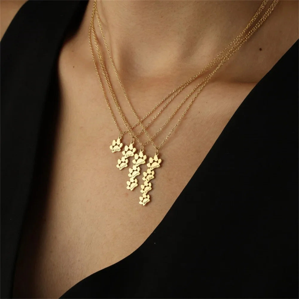 Hot-selling European and American Pet Design Sense Footprint Necklace Personalized Stainless Steel Private Customizable Name Pendant