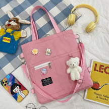 Ins Canvas Bag Female Student Korean Version Messenger Bag Large Capacity Fashion Versatile Single Shoulder Portable Tutoring Bag Double Shoulder Back