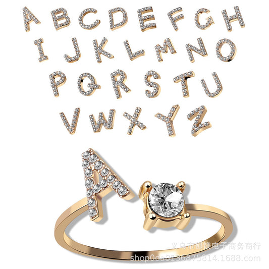 Popular Ring Jewelry, Creative Women's Ring Adjustable Opening Ring 26 Letter Ring Wholesale