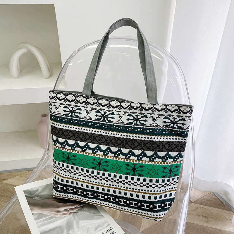 Foreign Trade New Canvas Bag Large-capacity Women's Bag Printed Handbag Ethnic Style Literary and Artistic Student Bag Shopping Bag