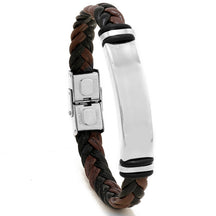 European and American Stainless Steel Simple Bracelet, Light Plate Lettering Leather Woven Bracelet, Men's Bracelet Factory Direct Sales