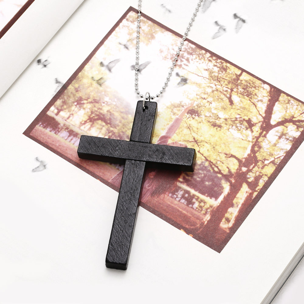 Hot Sale, European and American Fashion Cross Necklace, Wooden Simple Versatile Sweater Chain Accessories Nkd44
