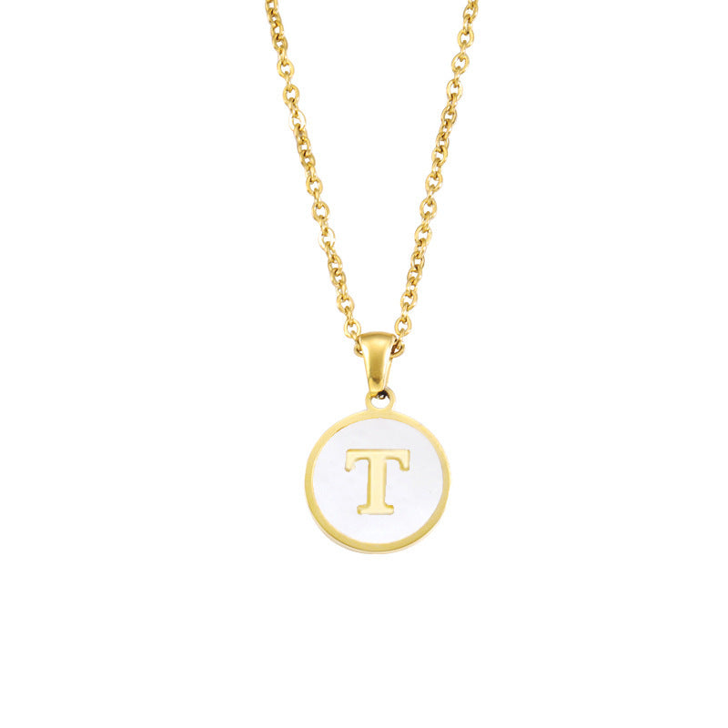Foreign Trade Hot-selling Ins Wind Simple Alloy, English Letter Necklace Pendant Round Item Pendant 26 Letter Necklace