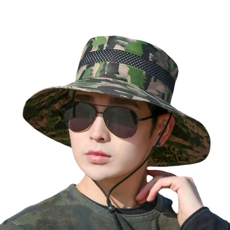 Camouflage Fisherman Men's Summer Camouflage Basin Hat Mesh Hat Fishing Hat Outdoor Mountaineering Sun Hat Sun Hat