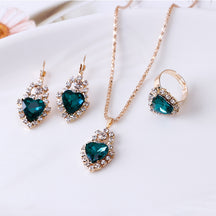 XP17 European and American Ins Water Drop Jewelry Set, Personalized Fashion Color Rhinestone Necklace, Earrings, Ring Set New
