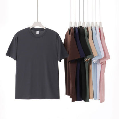 Cross-border Special European Size Quick-drying Round Neck Short-sleeved T-shirt for Men and Women Foreign Trade TikTok Polyester Ammonia Elastic Short T Wholesale