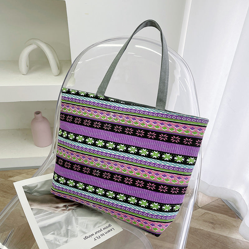 Foreign Trade New Canvas Bag Large-capacity Women's Bag Printed Handbag Ethnic Style Literary and Artistic Student Bag Shopping Bag