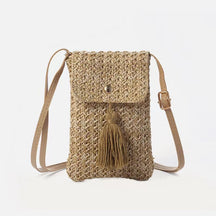 Summer New Korean Ins European and American Fashion Mini Mobile Phone Oblique Span Bag Solid Color Straw Woven Foreign Trade Women's Bag