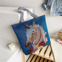 Foreign Trade Ethnic Style Retro Portable Canvas Bag Large Embroidery Shopping Fashion Shoulder Women's Bag New Matai Tote Bag