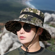Camouflage Fisherman Men's Summer Camouflage Basin Hat Mesh Hat Fishing Hat Outdoor Mountaineering Sun Hat Sun Hat