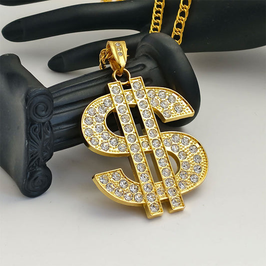 Wholesale Explosion Hip-hop Dollar Dollar Full Diamond Pendant Domineering Ring Necklace Pendant Jewelry
