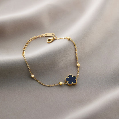 Warm Jian Does Not Fade Cross-border Hot-selling Titanium Steel Bracelet Women's Five-leaf Clover with Diamonds Ins Wind Personality 18K Vacuum Plating