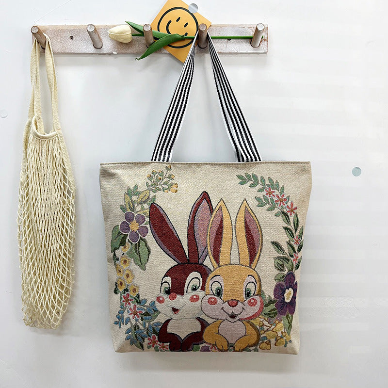 New Gold Silk Single-sided Cloth Bag Foreign Trade Fashion Shoulder Women's Bag Cute Shopping Bag Cross-border Supply Literary Canvas Bag