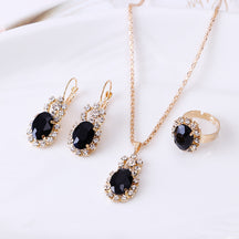 XP17 European and American Ins Water Drop Jewelry Set, Personalized Fashion Color Rhinestone Necklace, Earrings, Ring Set New