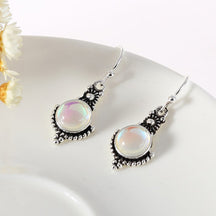 Hot Sale, New Moonstone Retro Earrings, European and American Fashion Imitation Thai Silver Seven Rainbows Gem Ear Hook Jewelry