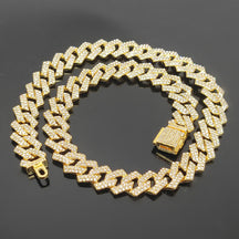Explosive 15mm Small Flip Hiphop Pink Blue Hip Hop Cuban Chain Quadrilateral Strip Prismatic Men's Necklace