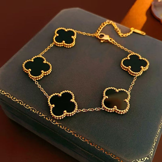 Popular 15MM Four-leaf Clover Bracelet Stainless Steel 18K Gold Five-flower Four-leaf Clover Double-sided Fritillary Fashionable Versatile Bracelet