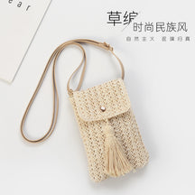 Summer New Korean Ins European and American Fashion Mini Mobile Phone Oblique Span Bag Solid Color Straw Woven Foreign Trade Women's Bag
