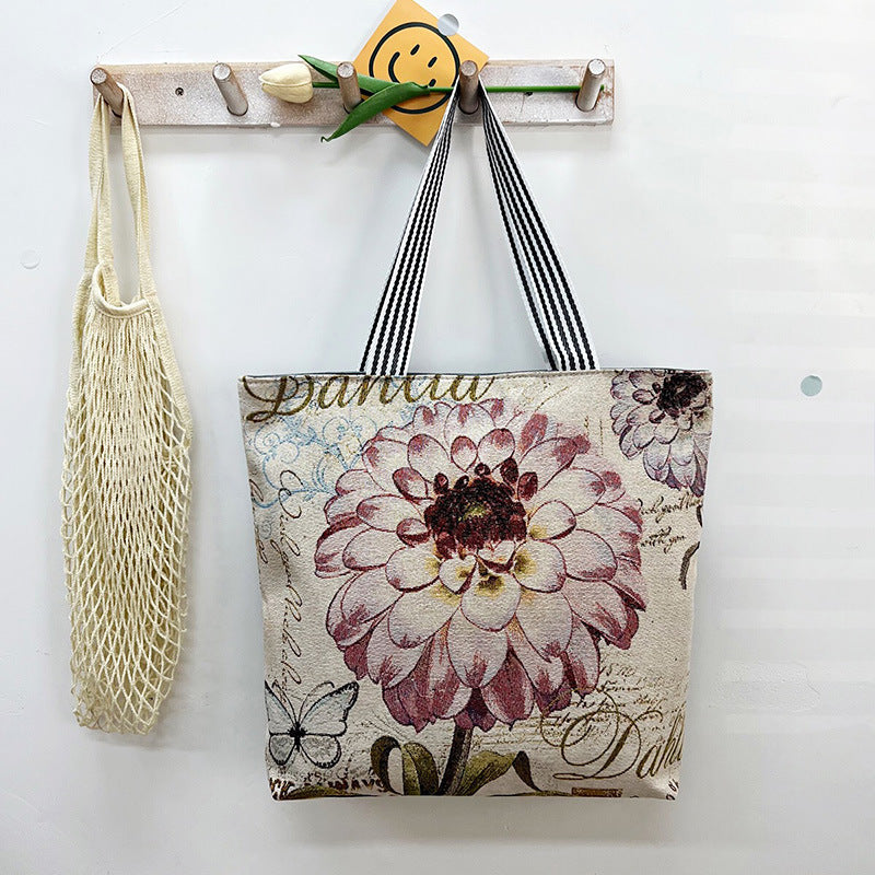 New Gold Silk Single-sided Cloth Bag Foreign Trade Fashion Shoulder Women's Bag Cute Shopping Bag Cross-border Supply Literary Canvas Bag