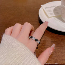 Korean Light Luxury High-end Zircon Pearl Ring Women's Retro Niche Design Bow Ring Ring Open Jewelry