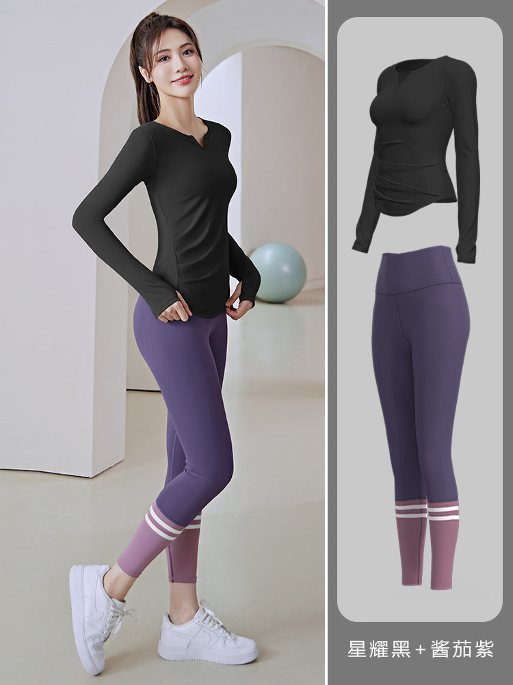 New Abdominal Tight and Hip Lift Nude Slim V-neck Long-sleeved Running Sports Fitness Yoga Suit