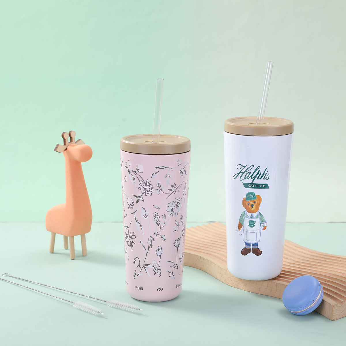 New Creative Printing Outdoor Straw Cup 304 Stainless Steel Thermos Cup Large Capacity Small Fresh Coffee Cup