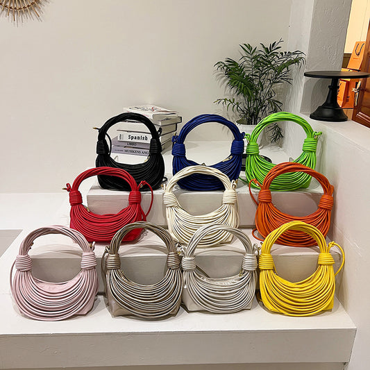 2025 Women's Bag New Cross-border Korean Fashion Knotted Bag Texture Woven Multi-color Popular Messenger Handbag
