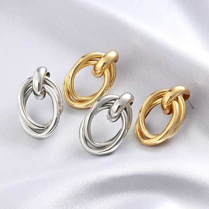 XP17 Japanese and Korean Minimalist Style, European and American Cold Wind Loop Earrings, New Trendy Earrings, Stud Earrings, Geometric Metal Earrings.