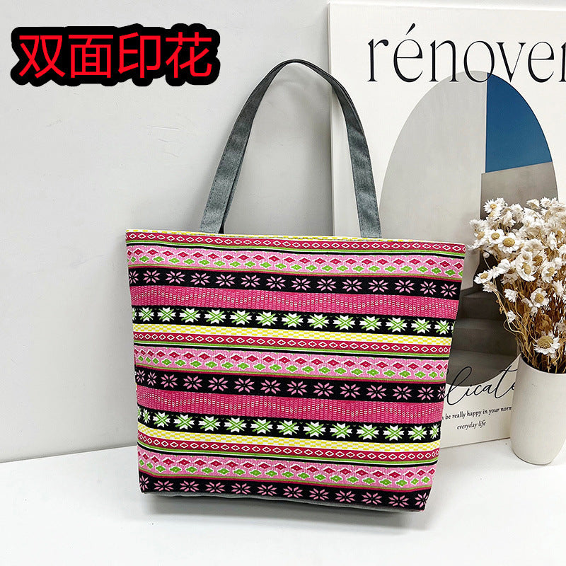 Foreign Trade New Canvas Bag Large-capacity Women's Bag Printed Handbag Ethnic Style Literary and Artistic Student Bag Shopping Bag