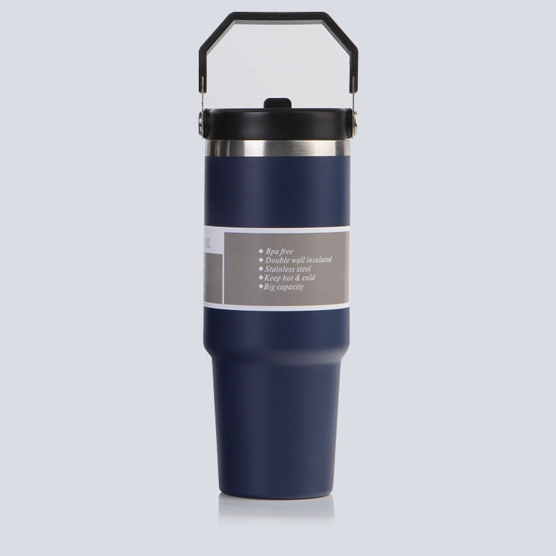 Car Cup 30oz Bingba Cup 304 Stainless Steel Thermos Cup Double Drinking Straw Cup Car Thermal Insulation Cold Cup