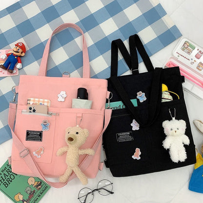 Ins Canvas Bag Female Student Korean Version Messenger Bag Large Capacity Fashion Versatile Single Shoulder Portable Tutoring Bag Double Shoulder Back