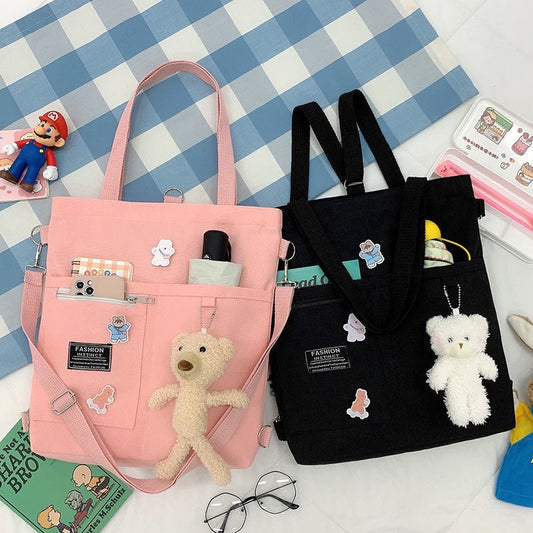 Ins Canvas Bag Female Student Korean Version Messenger Bag Large Capacity Fashion Versatile Single Shoulder Portable Tutoring Bag Double Shoulder Back