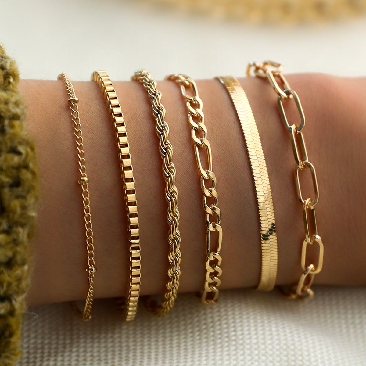 Europe and The United States Cross-border Bohemian Minimalist Jewelry Metal Chain Women's Set 6 Multi-layer Chain Simple Bracelet