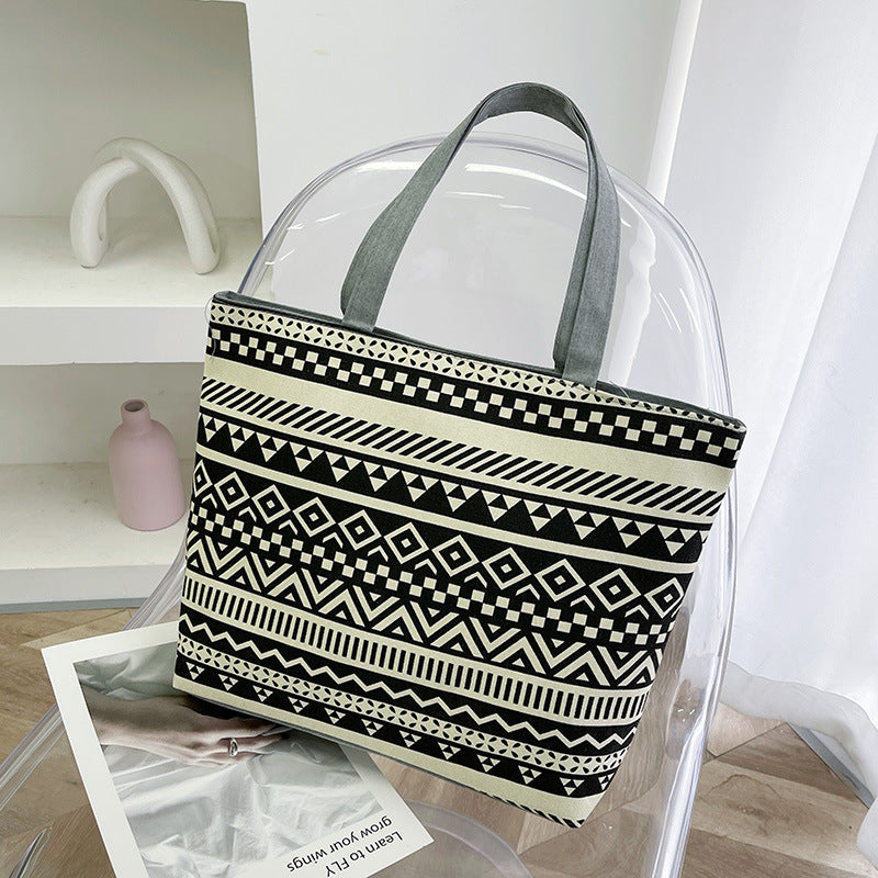 Foreign Trade New Canvas Bag Large-capacity Women's Bag Printed Handbag Ethnic Style Literary and Artistic Student Bag Shopping Bag