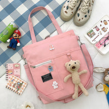 Ins Canvas Bag Female Student Korean Version Messenger Bag Large Capacity Fashion Versatile Single Shoulder Portable Tutoring Bag Double Shoulder Back