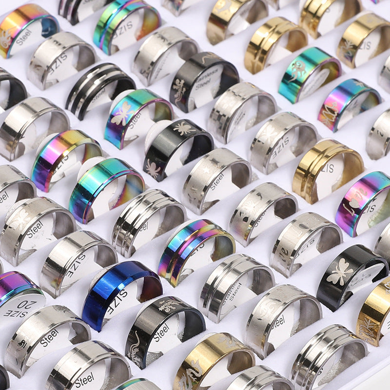Colorful Jewelry Foreign Trade Trend Hot Sale 1.2 Thick Titanium Steel Mixed Ring Stainless Steel Mixed Ring Box Wholesale