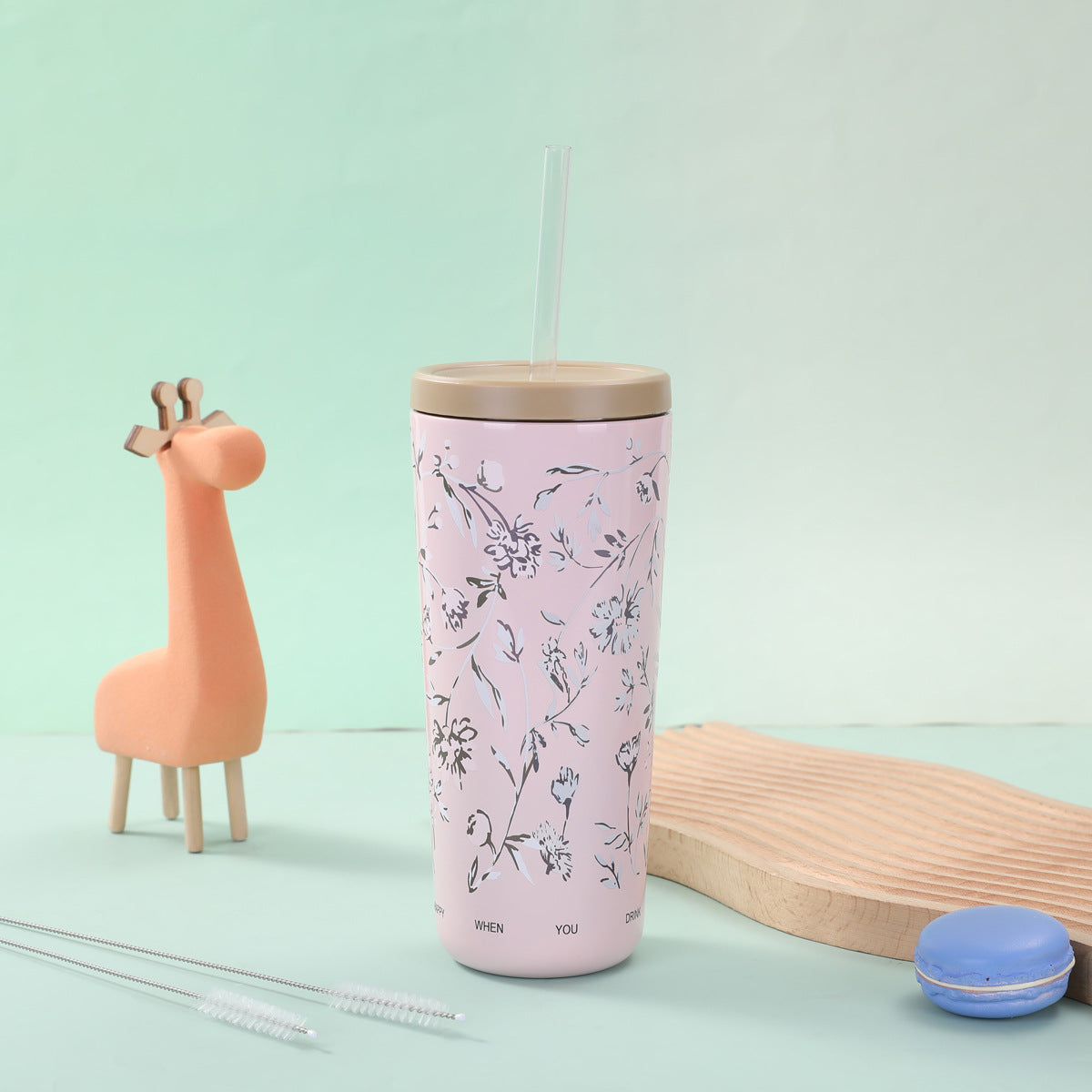 New Creative Printing Outdoor Straw Cup 304 Stainless Steel Thermos Cup Large Capacity Small Fresh Coffee Cup