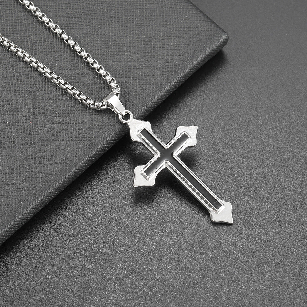 Hip Hop Necklace Jewelry Men's Popular Street Cross Personality Bouncing Alloy Pendant Sweater Chain Wholesale