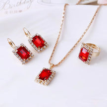 XP17 European and American Ins Water Drop Jewelry Set, Personalized Fashion Color Rhinestone Necklace, Earrings, Ring Set New