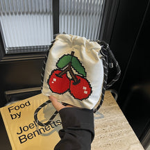 Contrast Color Versatile Ins Nylon Cloth Bag Women's New Messenger Bag Summer Super Fire Niche Embroidery Bucket Bag