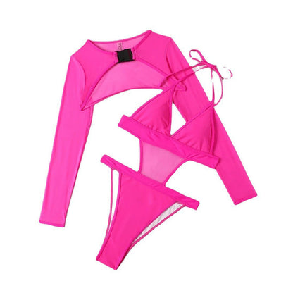 Amazon Multi-color Sexy Triangle One-piece Swimsuit Women, European and American Blouse Long-sleeved Hot Spring Bikini Swimsuit