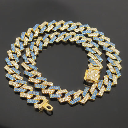 Explosive 15mm Small Flip Hiphop Pink Blue Hip Hop Cuban Chain Quadrilateral Strip Prismatic Men's Necklace