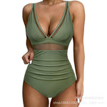 New European and American Foreign Trade Cross-border High-waisted One-piece Swimsuit Women's Tight and Sexy Amazon Hollow Popular Spot Swimsuit