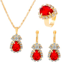 XP17 European and American Ins Water Drop Jewelry Set, Personalized Fashion Color Rhinestone Necklace, Earrings, Ring Set New
