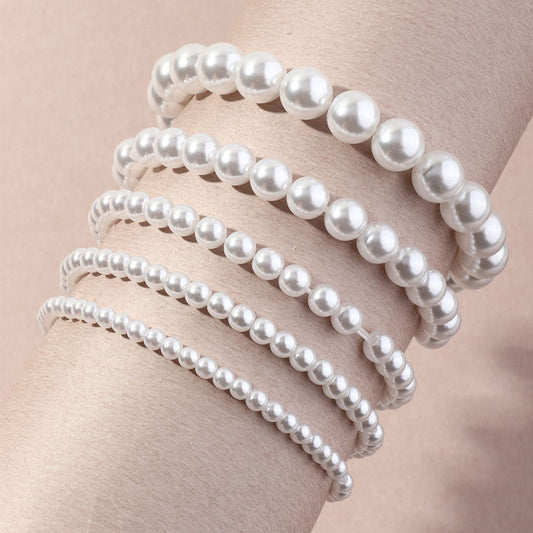 XP17 Cross-border Hot-selling Imitation Pearl Beaded Bracelet Women's 4/6/8/10/14MM Elastic Rope Bracelet Hand Jewelry
