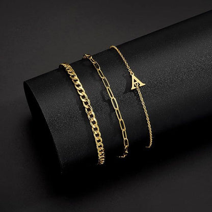 New Fashion Versatile 26-letter Bracelet Set, Plated with 14K Gold Light Luxury Stackable Bracelet Jewelry Women