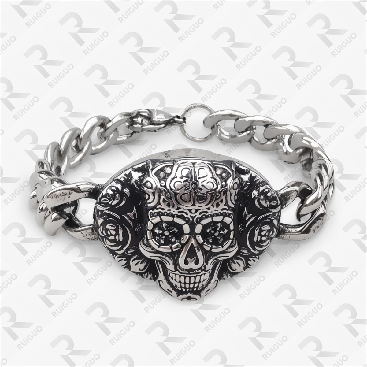 Amazon Vintage Celtic Knot Skull Stainless Steel Cuban Bracelet Cross Punk Men's Jewelry, Popular